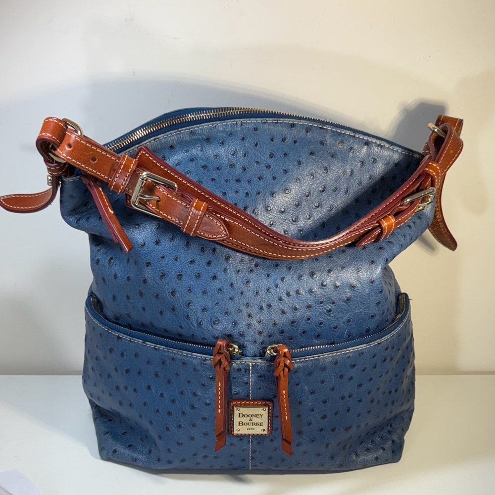 Dooney & Bourke Navy Ostrich Embossed Dillen shoulder bag - Picture 2 of 13